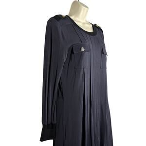 Tory Burch Pleated Shirt Dress Long Sleeve Semi Sheer Pocket Classy Mod - XS